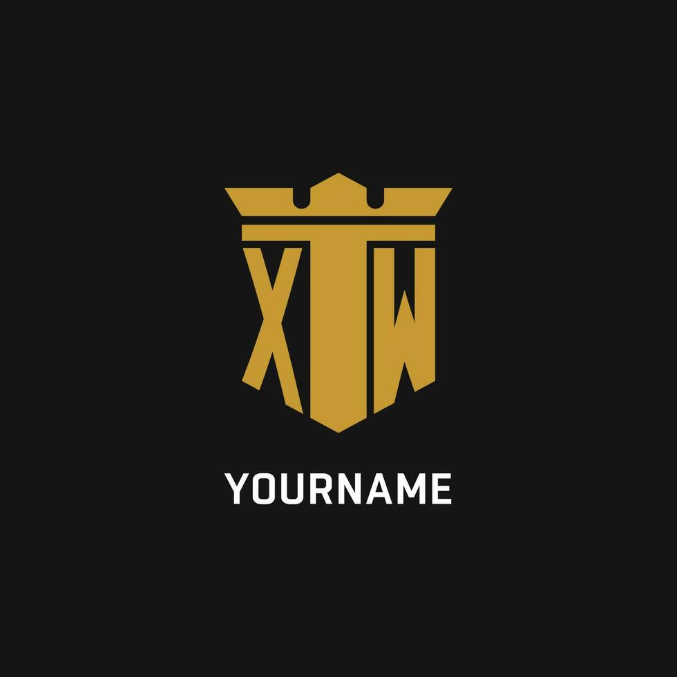 xw Initiale Logo mit Schild und Krone Stil vektor