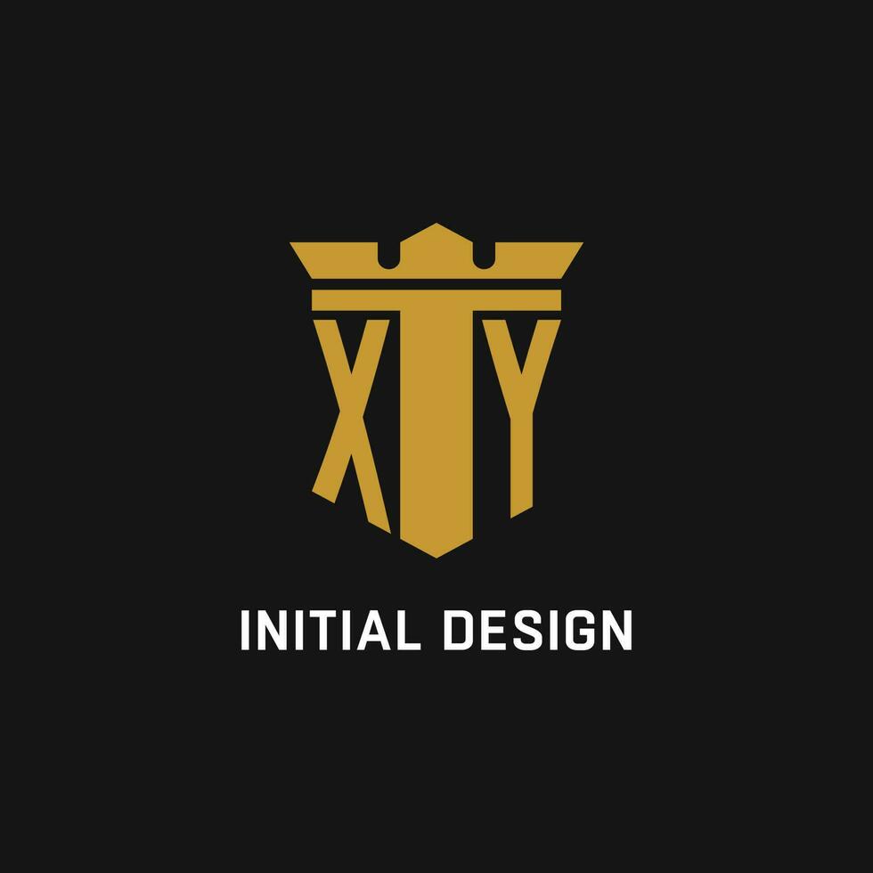 xy Initiale Logo mit Schild und Krone Stil vektor