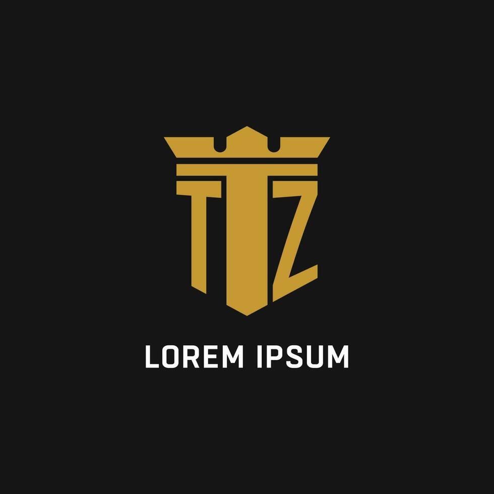 tz Initiale Logo mit Schild und Krone Stil vektor