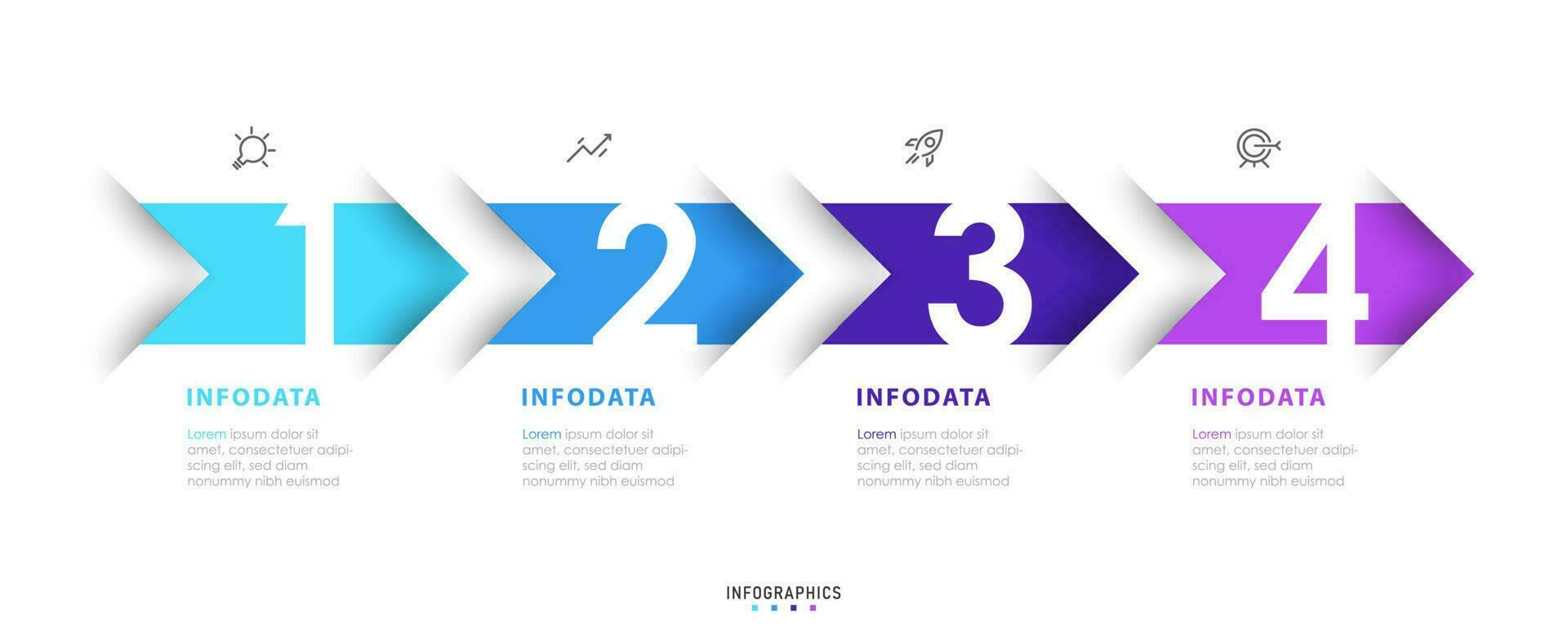 Vektor-Infografik-Etikettendesign-Vorlage mit Symbolen und 4 Optionen oder Schritten. kann für Prozessdiagramme, Präsentationen, Workflow-Layouts, Banner, Flussdiagramme und Infografiken verwendet werden. vektor