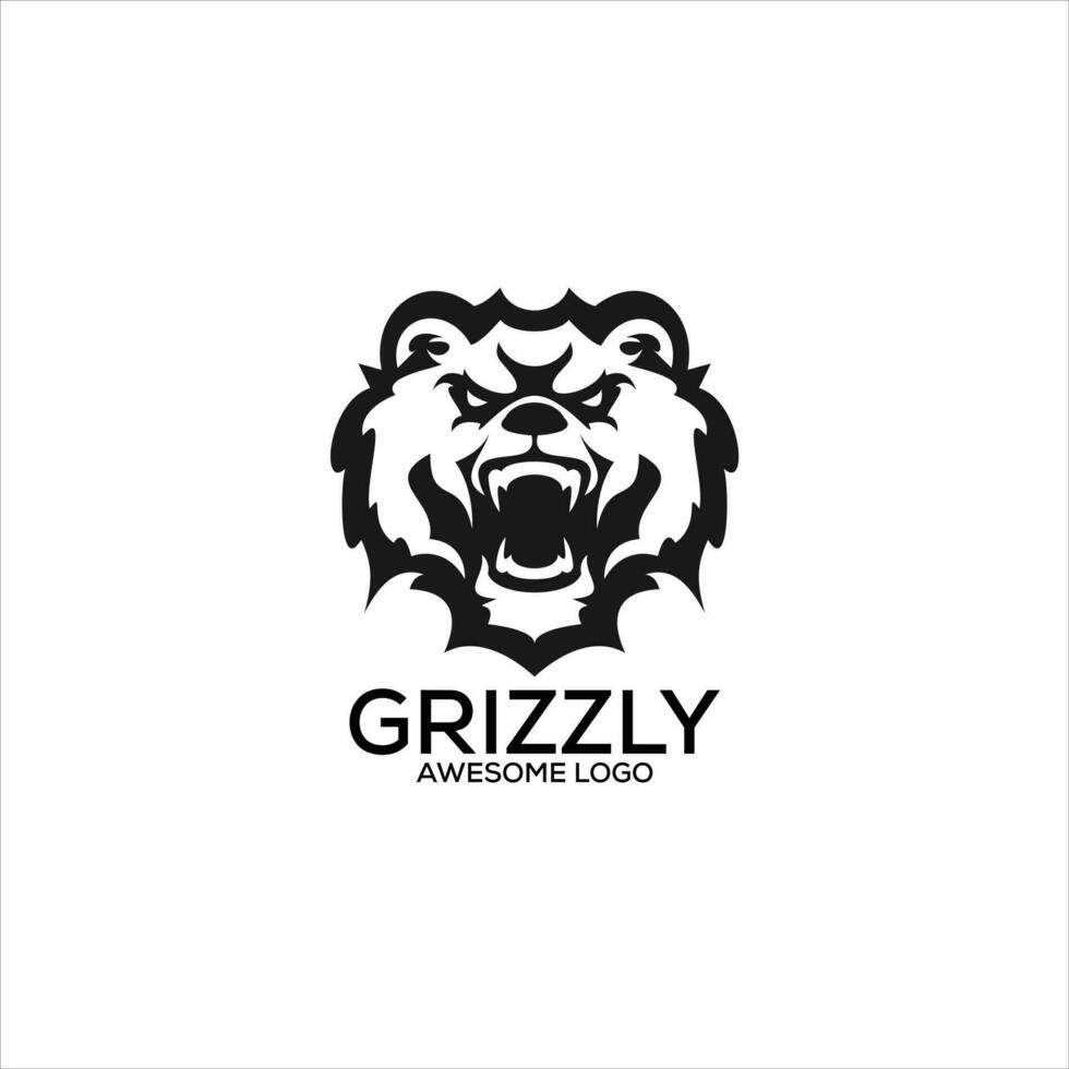 Grizzly wütend Logo Design Silhouette Linie Kunst vektor