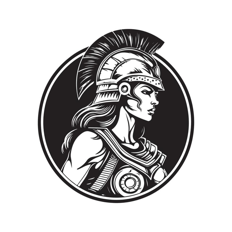 kvinna krigare, årgång logotyp linje konst begrepp svart och vit Färg, hand dragen illustration vektor