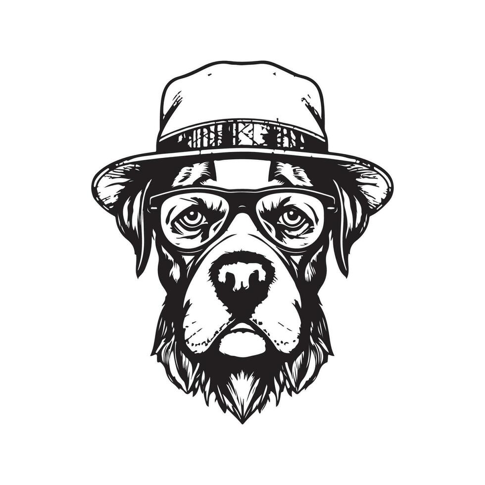 hipster hund, årgång logotyp linje konst begrepp svart och vit Färg, hand dragen illustration vektor