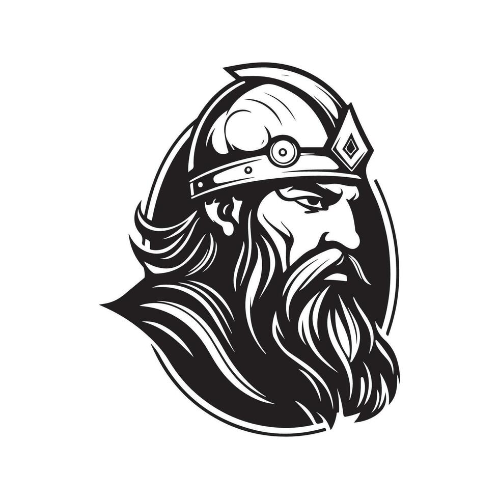 Paladin mit Bart, Jahrgang Logo Linie Kunst Konzept schwarz und Weiß Farbe, Hand gezeichnet Illustration vektor