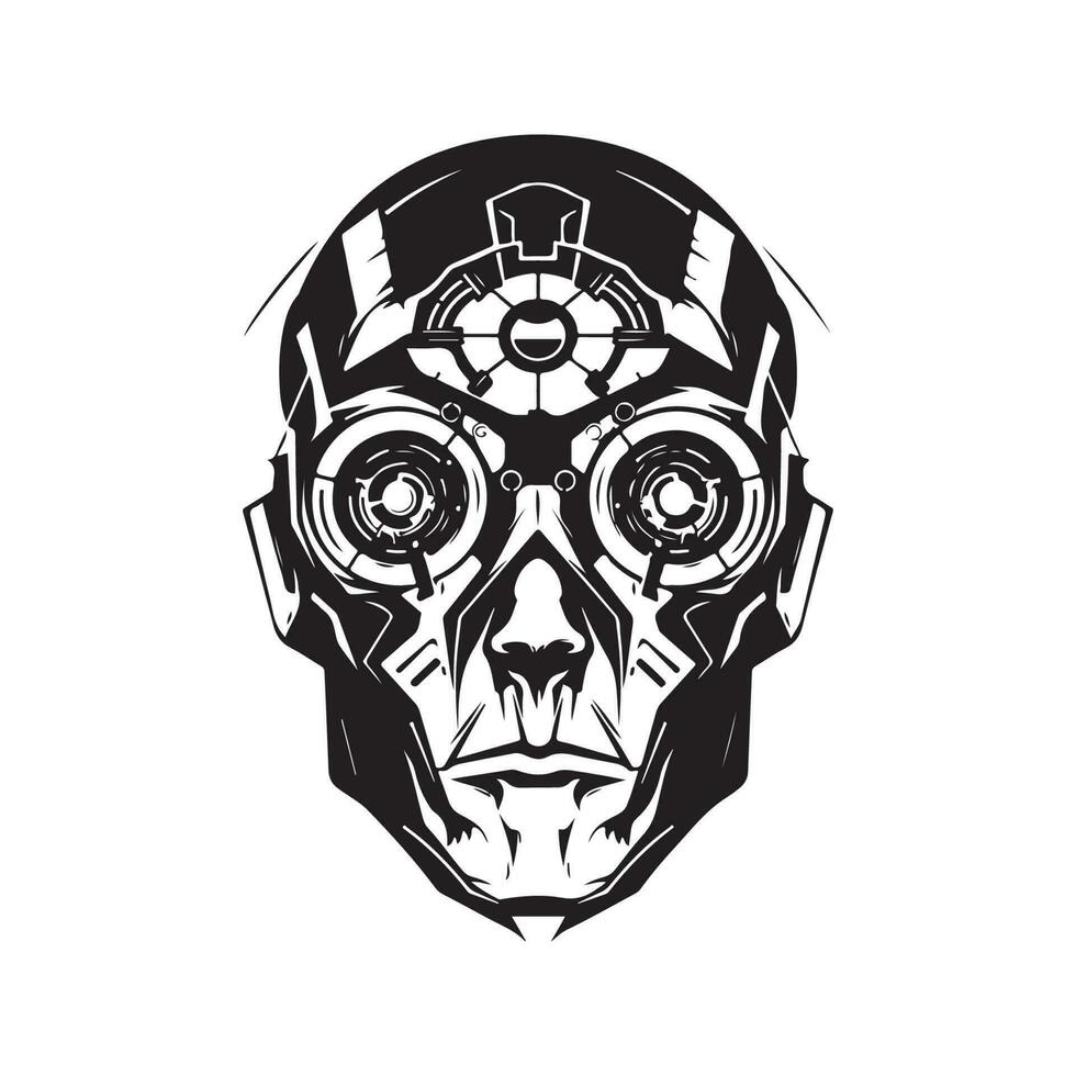 Cyborg Meister, Jahrgang Logo Linie Kunst Konzept schwarz und Weiß Farbe, Hand gezeichnet Illustration vektor