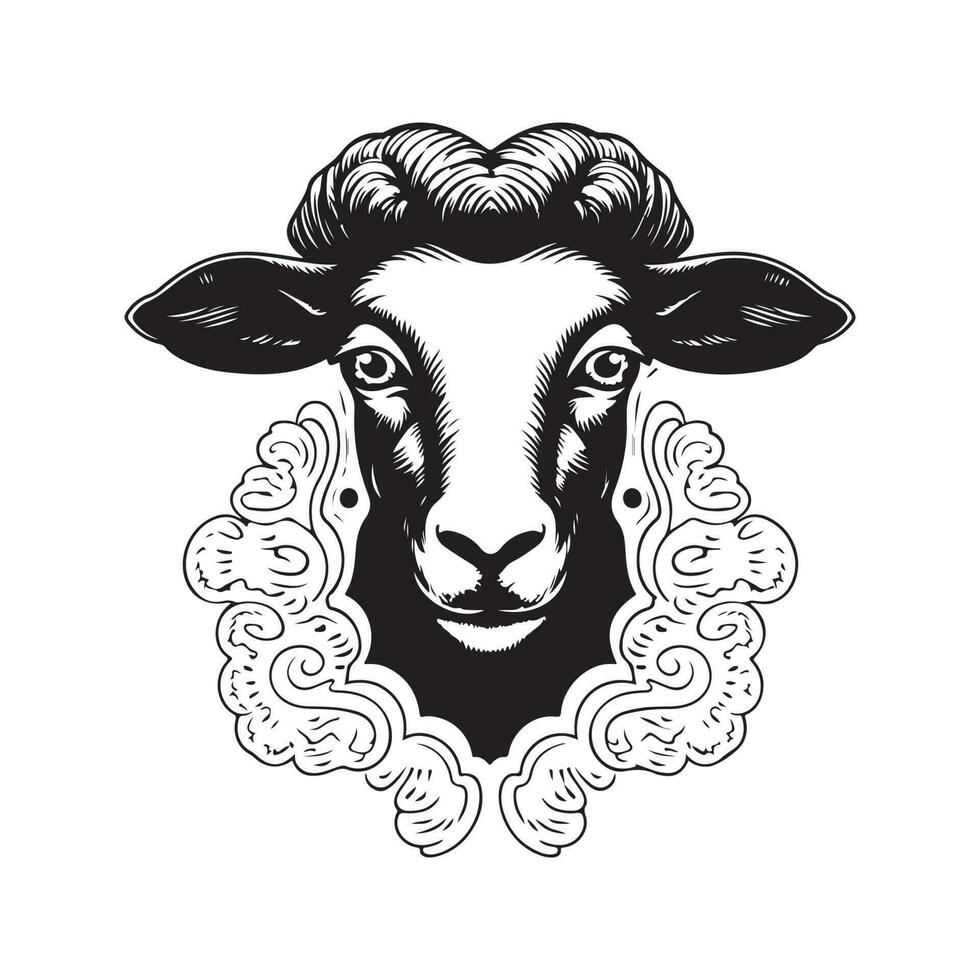 Lamm, Jahrgang Logo Linie Kunst Konzept schwarz und Weiß Farbe, Hand gezeichnet Illustration vektor