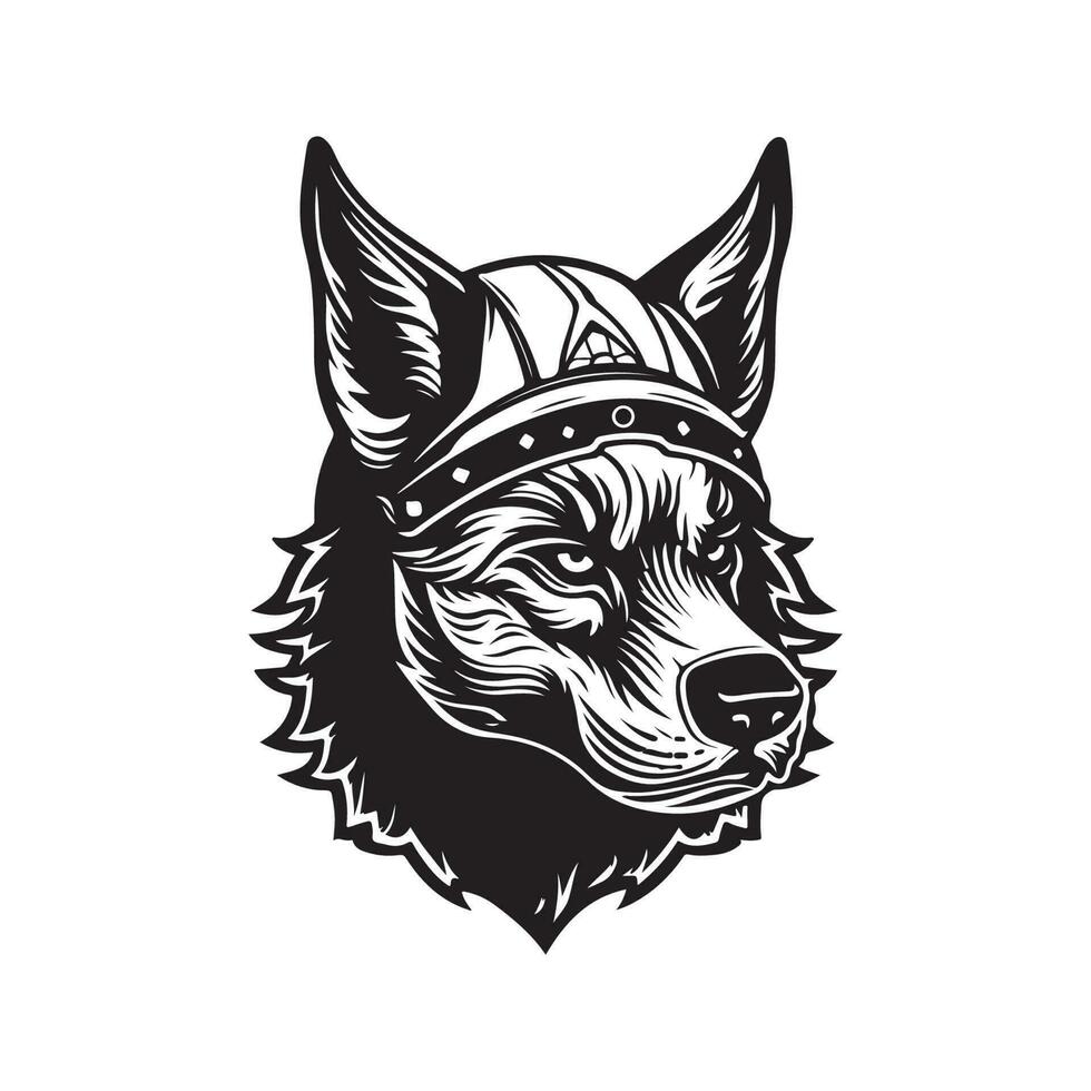 hund krigare, årgång logotyp linje konst begrepp svart och vit Färg, hand dragen illustration vektor