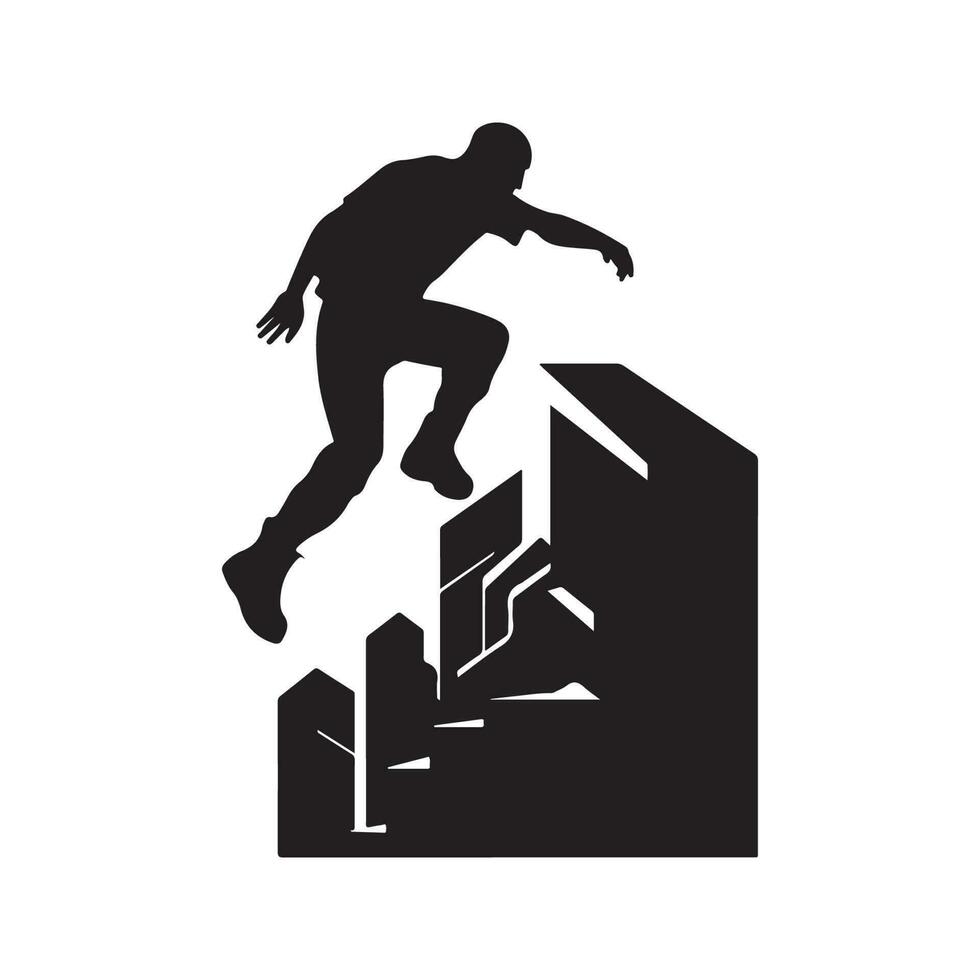 Parkour, Jahrgang Logo Linie Kunst Konzept schwarz und Weiß Farbe, Hand gezeichnet Illustration vektor