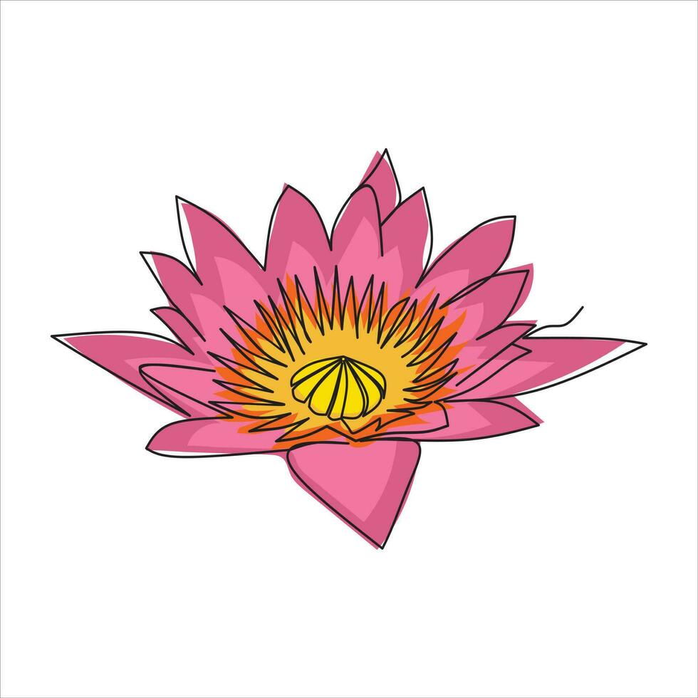 Vektor Lotus Blume Zeichnung von einer kontinuierlich Linie. Farbe Illustration von Lotus im das Stil von einer Linie Kunst