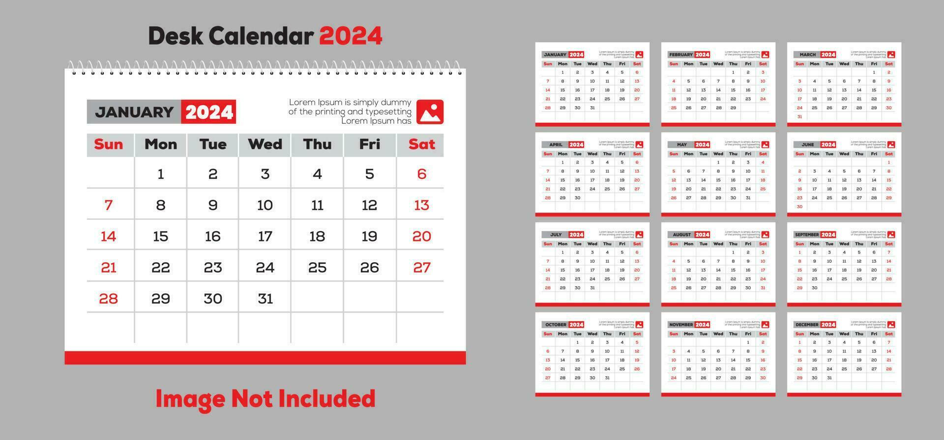 kostenlos Schreibtisch Kalender 2024 vektor
