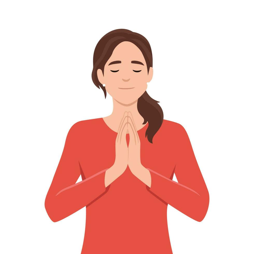Frau beten.schön Frau meditiert. Zen und Entspannung. vektor