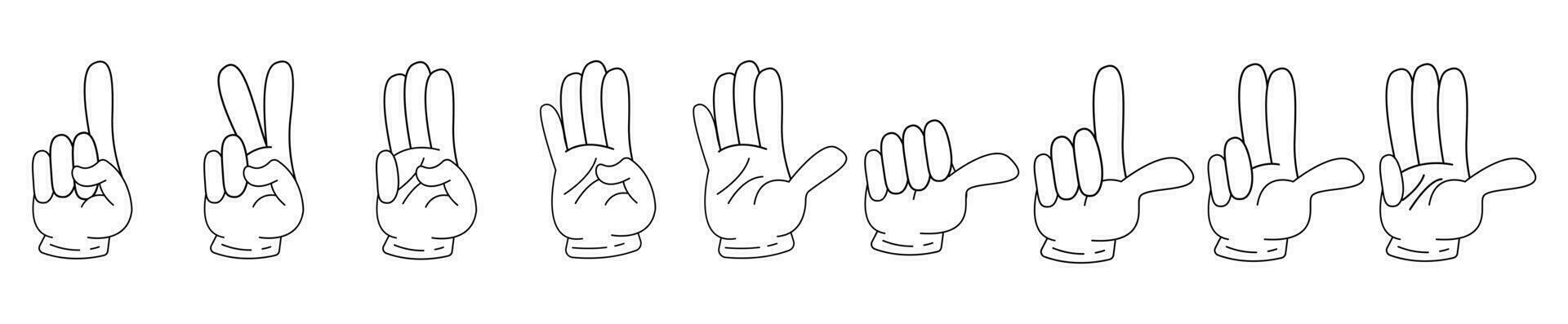 hand gest siffra 1-9 tecknad serie översikt stroke vektor