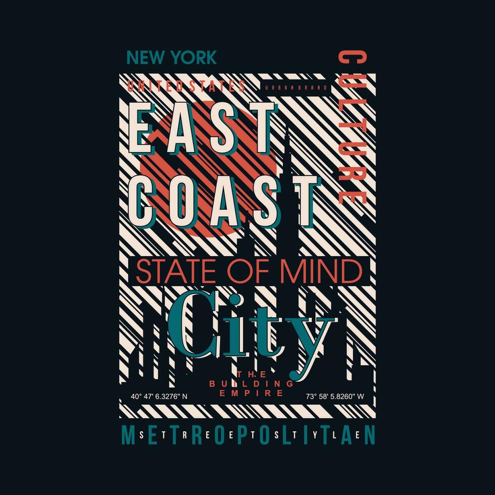 öst kust ny york stad grafisk, typografi t skjorta, vektor design illustration, Bra för tillfällig stil