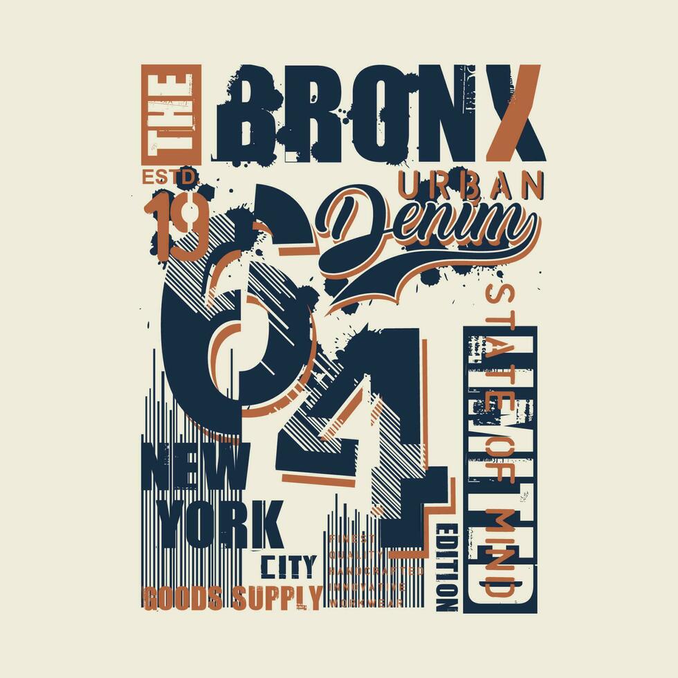 de bronx urban denim abstrakt typografi grafisk design, för t skjorta grafik, vektor illustration