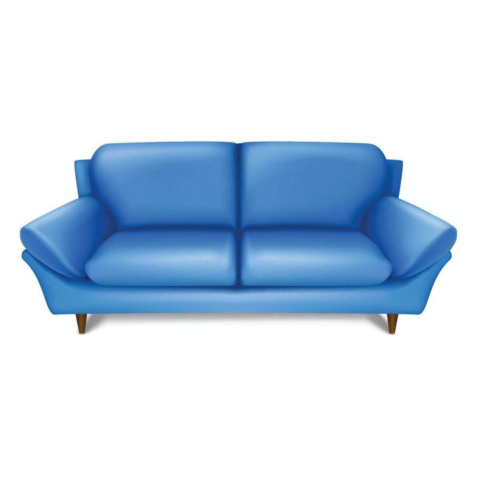 3d realistisch Vektor alt Mode Jahrgang Blau Sofa im Vorderseite Sicht. isoliert Symbol Illustration auf Weiß Hintergrund.