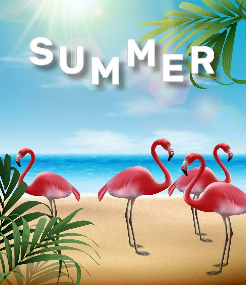 Vektor Sommer- Verkauf Banner Vorlage mit tropisch Blätter und Flamingo Vogel.
