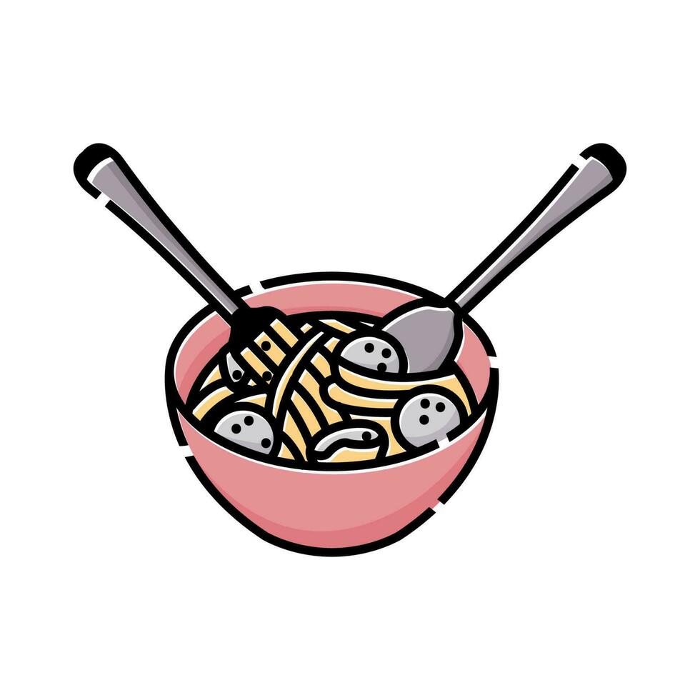 illustration design av en skål av köttbulle spaghetti, köttbulle nudel design symbol. vektor