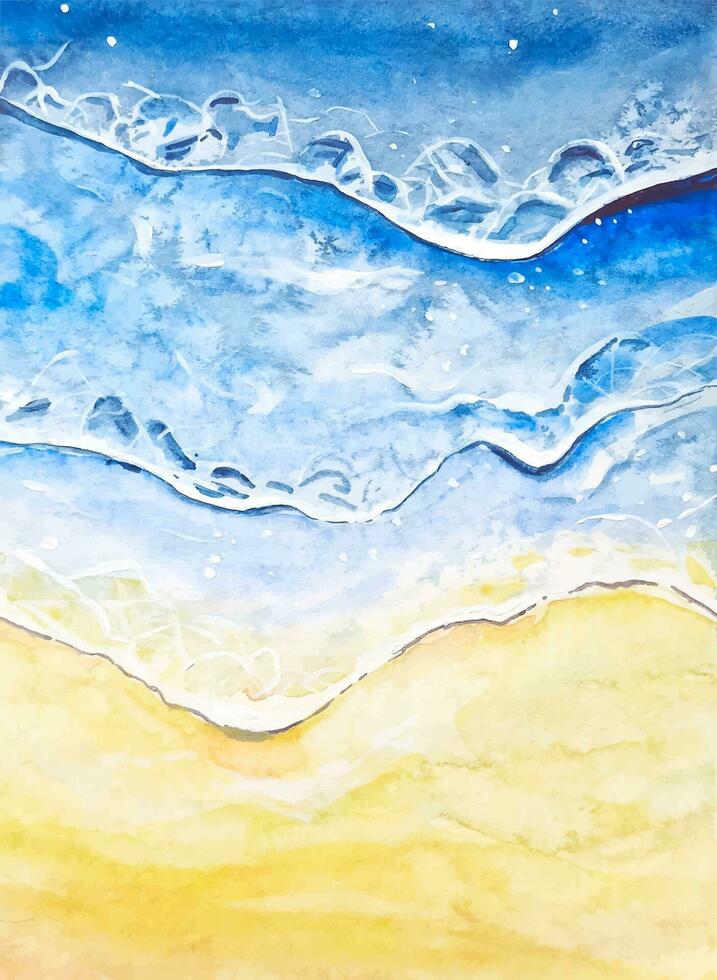vattenfärg hav vågor på de strand sommar bakgrund illustration vektor