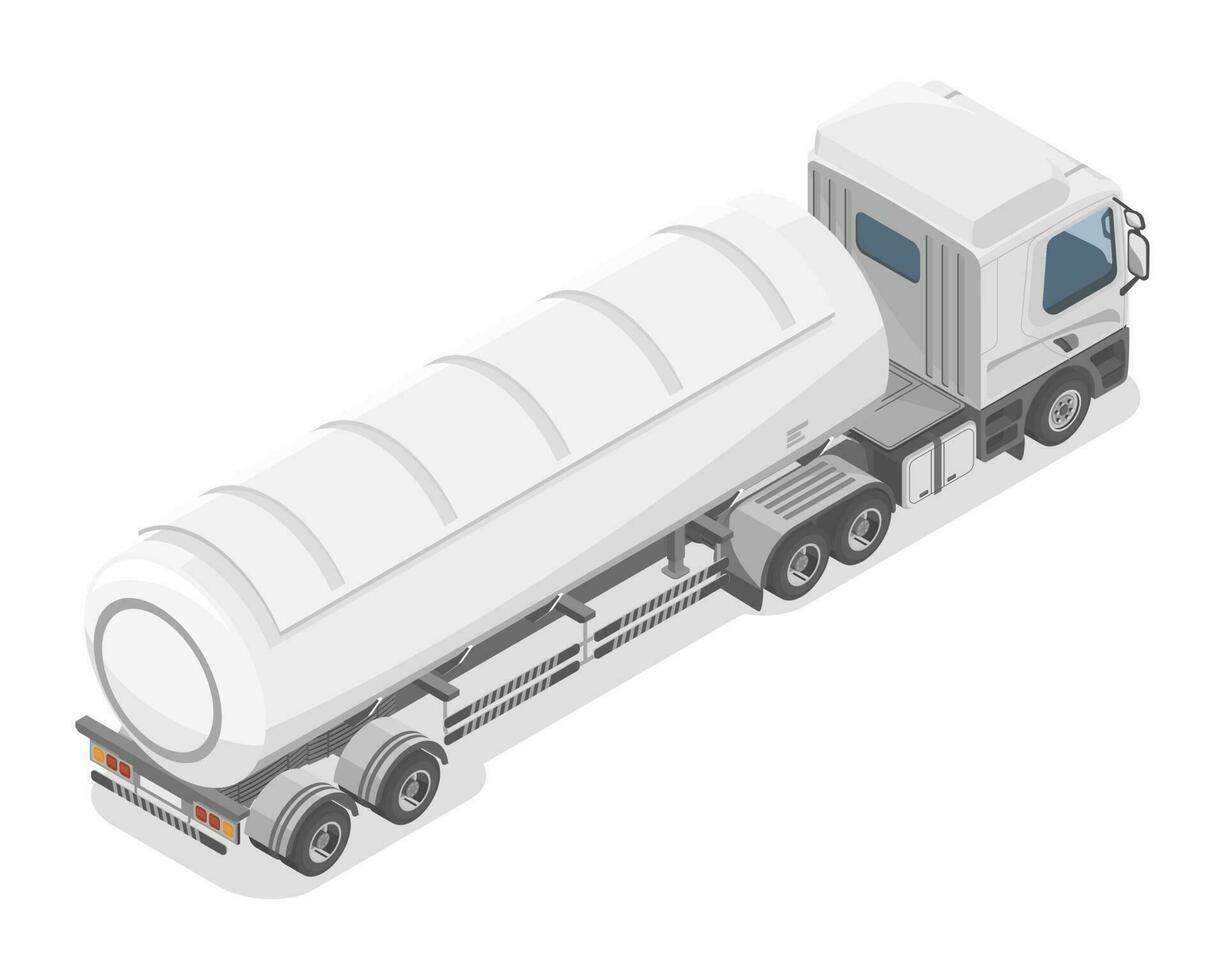 halb Anhänger Gas Panzer Weiß LKW Petroleum Konzept Rückseite oben Aussicht isometrisch isoliert Modell- Karikatur auf Weiß Hintergrund Vektor