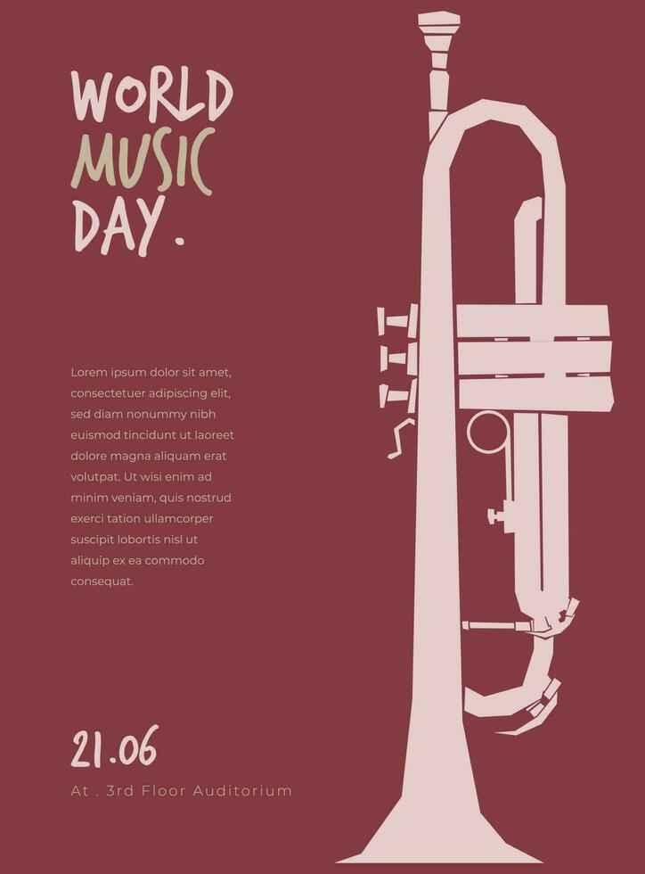 trombon vektor illustration i platt design för värld musik dag mall