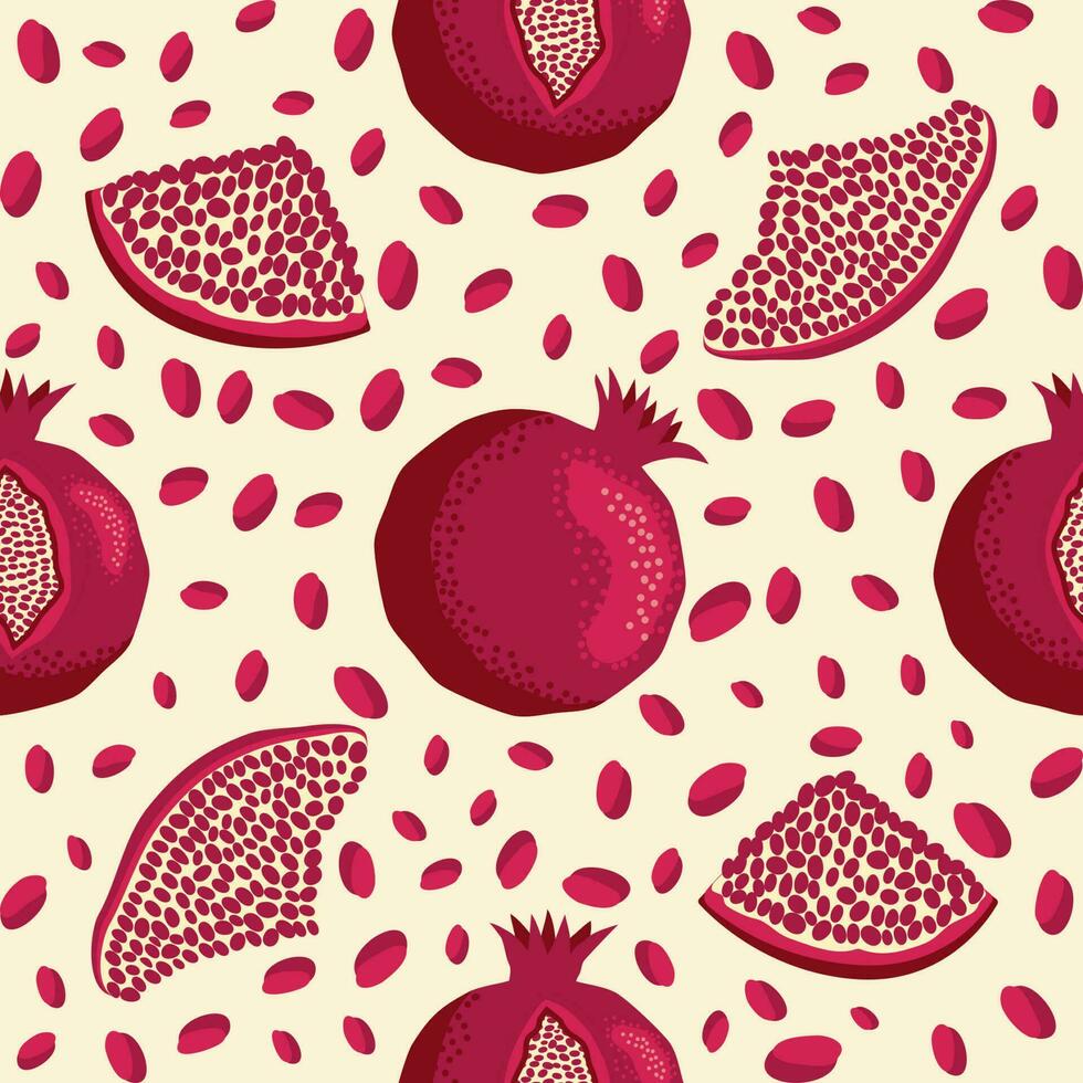 granatäpple frukt sömlös mönster. ljus löv och frukter, frön och lobuler. shana tova sömlös mönster vektor
