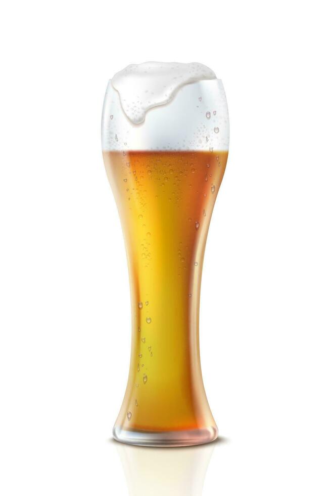 3d realistisch Vektor Symbol Illustration. Bier Becher mit Schaum. transparent Glas. isoliert auf Weiß Hintergrund.