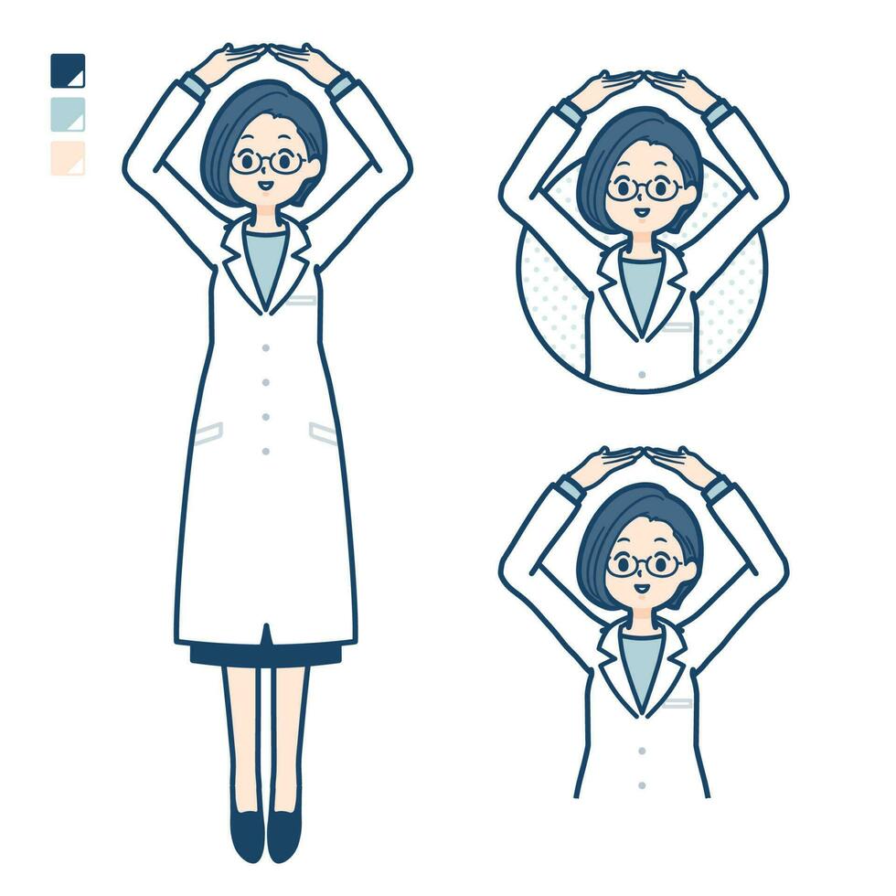 en kvinna läkare i en labb täcka med framställning en cirkel med vapen bilder vektor