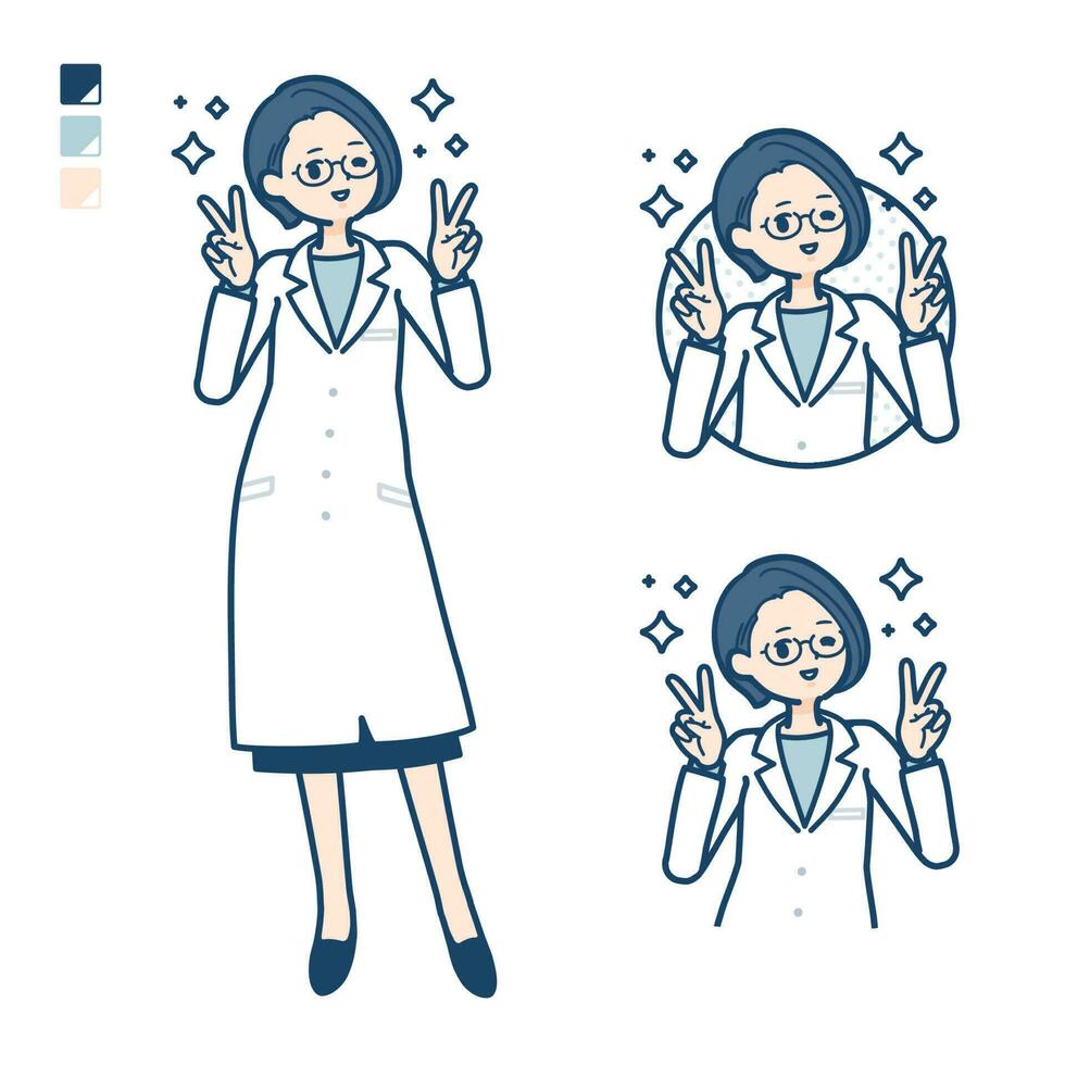 en kvinna läkare i en labb täcka med fred tecken bilder vektor