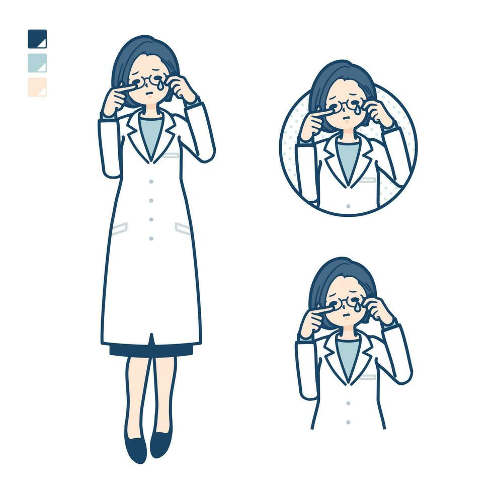 ein Frau Arzt im ein Labor Mantel mit Weinen Bilder vektor