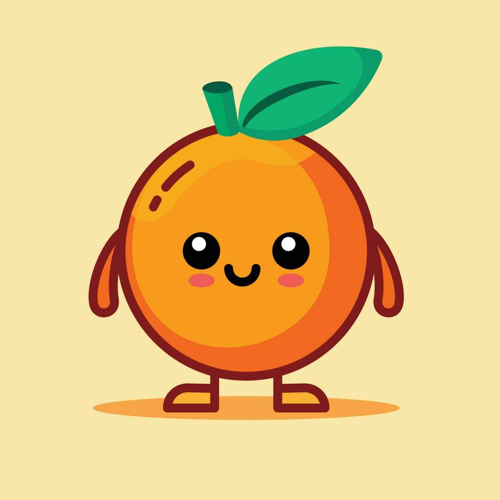 söt orange frukt maskot karaktär platt stil vektor bild