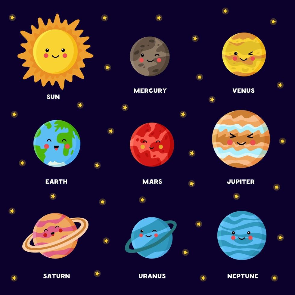 buntes Plakat mit Sonnensystemplaneten und Sonnenschema des Sonnensystems vektor
