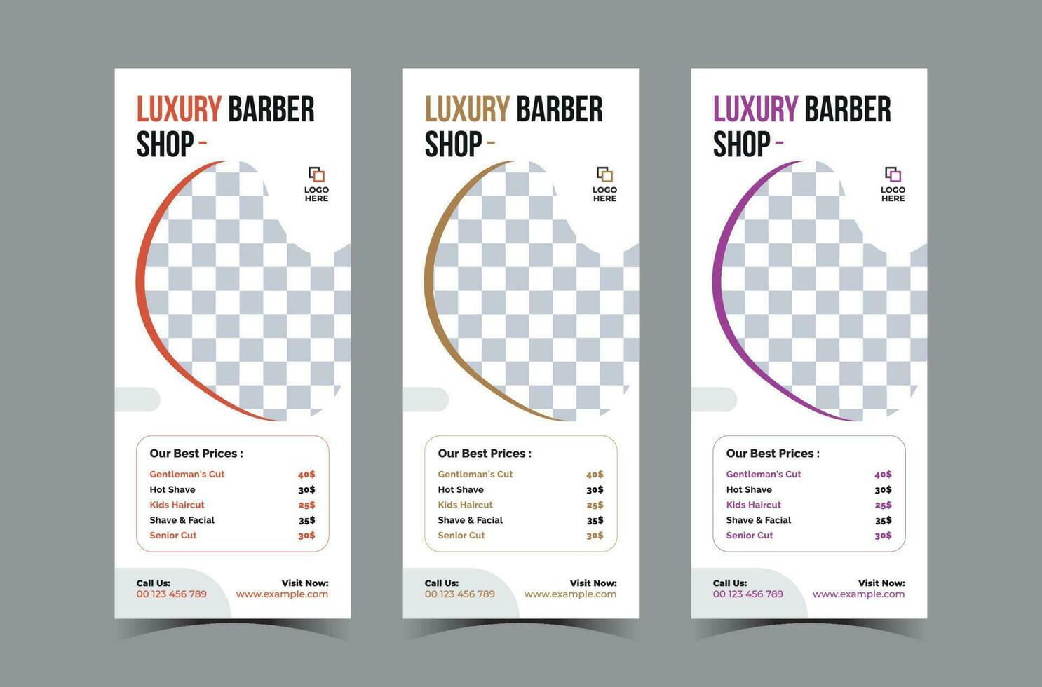 Friseur aufrollen Banner Vorlage oder dl Flyer Vorlage Schönheit Salon Gestell Karte Design vektor