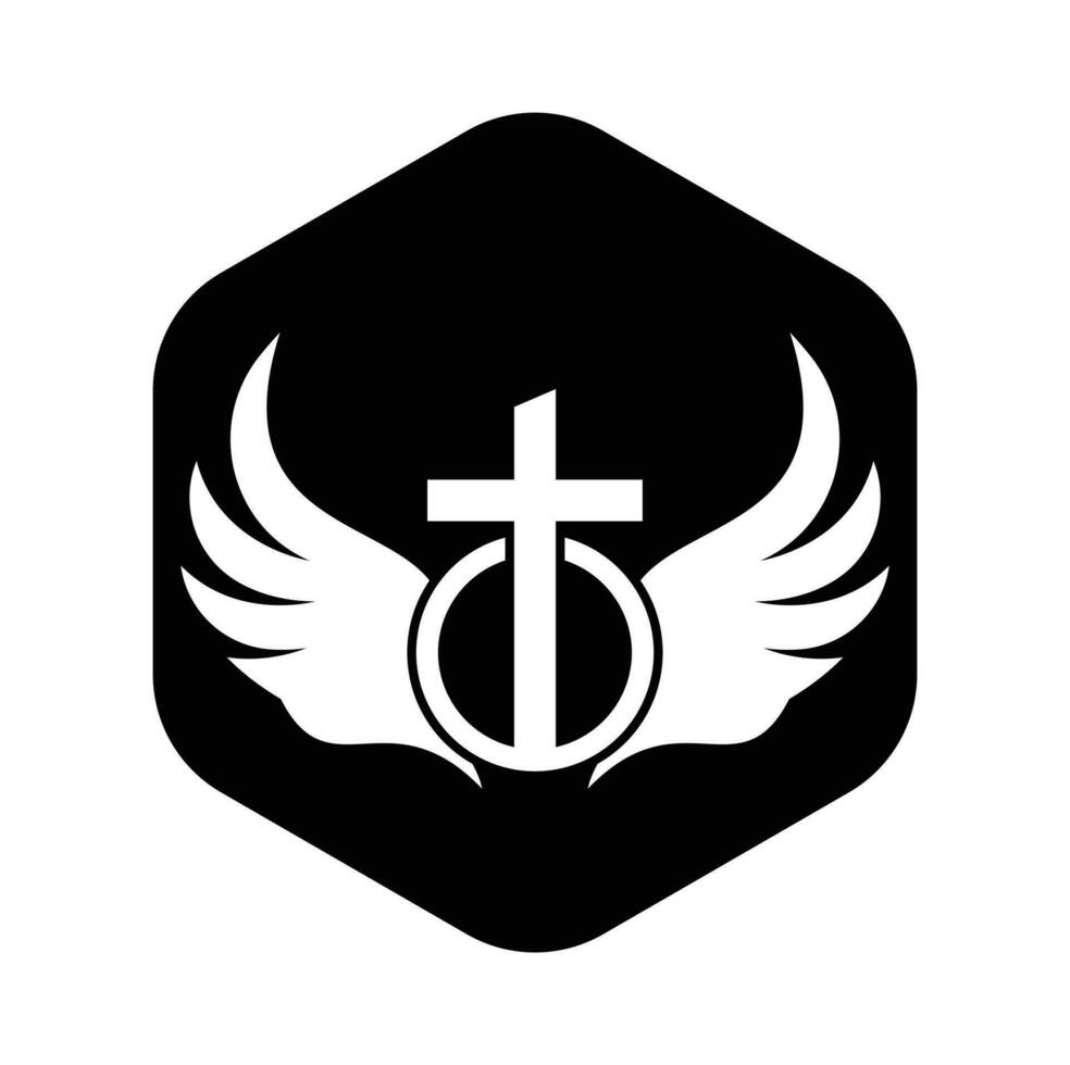 Kirche Logo. Bibel, Jesus' Kreuz und Engel Flügel. Flügel Kirche Logo Design Symbol. vektor