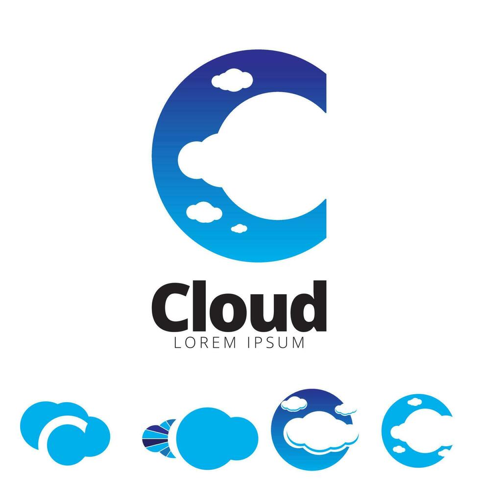c brev baserad moln logotyp symboler. vektor