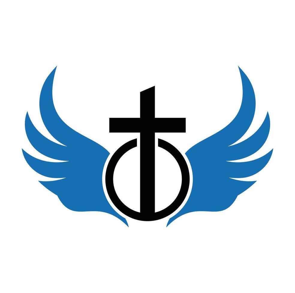 kyrka logotyp. bibel, Jesus' korsa och ängel vingar. vingar kyrka logotyp design ikon. vektor
