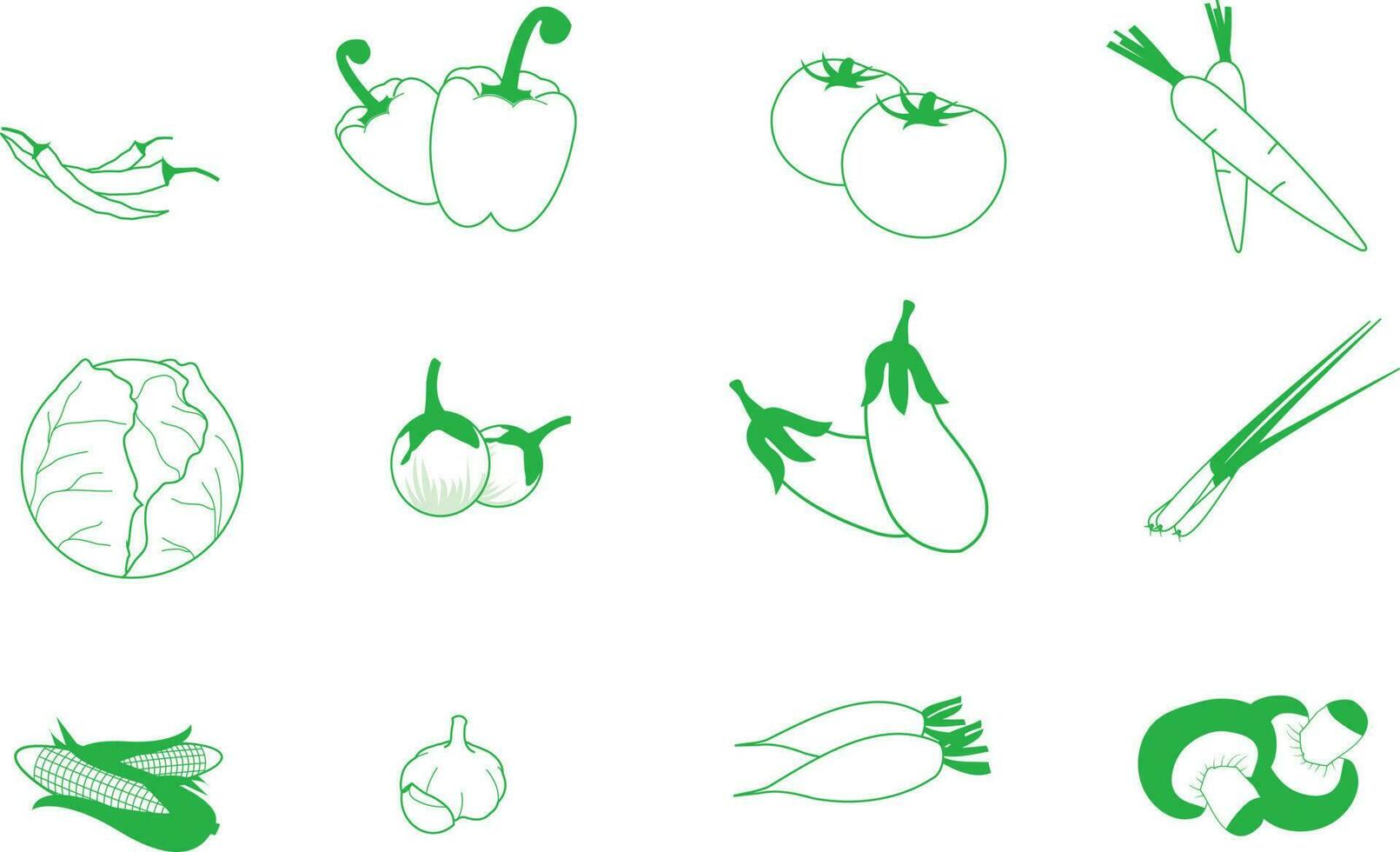 olika vegetabiliska ikoner är ingår. vektor