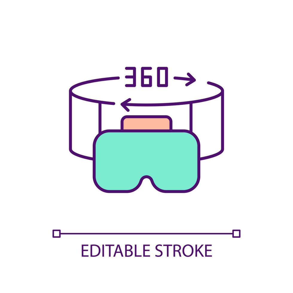 Panorama- vr Headset rgb Farbe Symbol. persönlich Gerät zum Metaverse Erkundung. virtuell Wirklichkeit Welt Technologie. isoliert Vektor Illustration. einfach gefüllt Linie Zeichnung. editierbar Schlaganfall