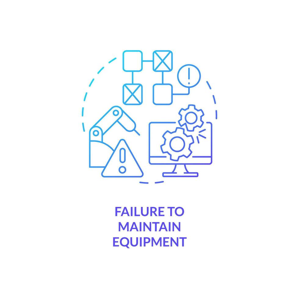 Fehler zu pflegen Ausrüstung Blau Gradient Konzept Symbol. verringert Produktivität. Maschine Nervenzusammenbruch abstrakt Idee dünn Linie Illustration. isoliert Gliederung Zeichnung vektor