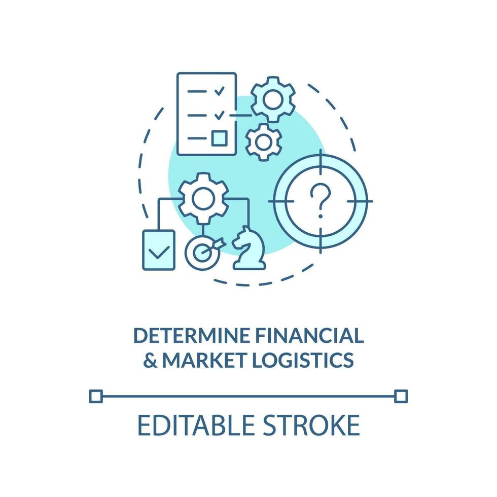 bestimmen finanziell und Markt Logistik Türkis Konzept Symbol. Anfang Verwaltung abstrakt Idee dünn Linie Illustration. isoliert Gliederung Zeichnung. editierbar Schlaganfall vektor