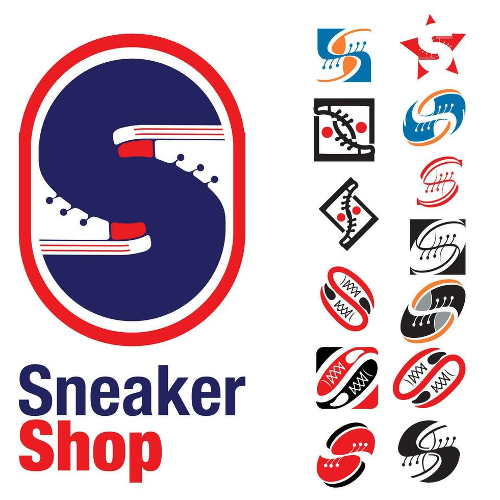 s Brief basierend Sneaker Schuhe Geschäft Logo Symbol einstellen vektor