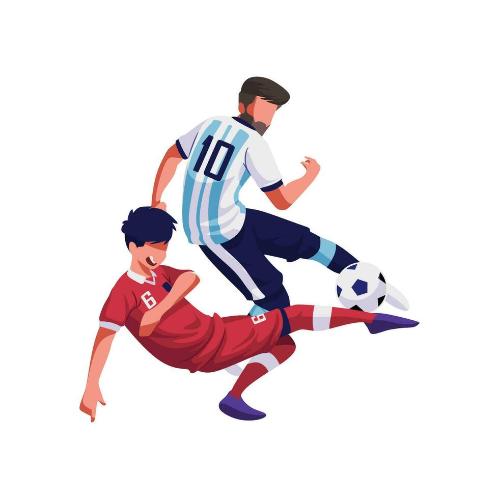 Illustration von ein freundlich Spiel zwischen Indonesien und Argentinien, Nummer 10 auf seine Shirt. vektor