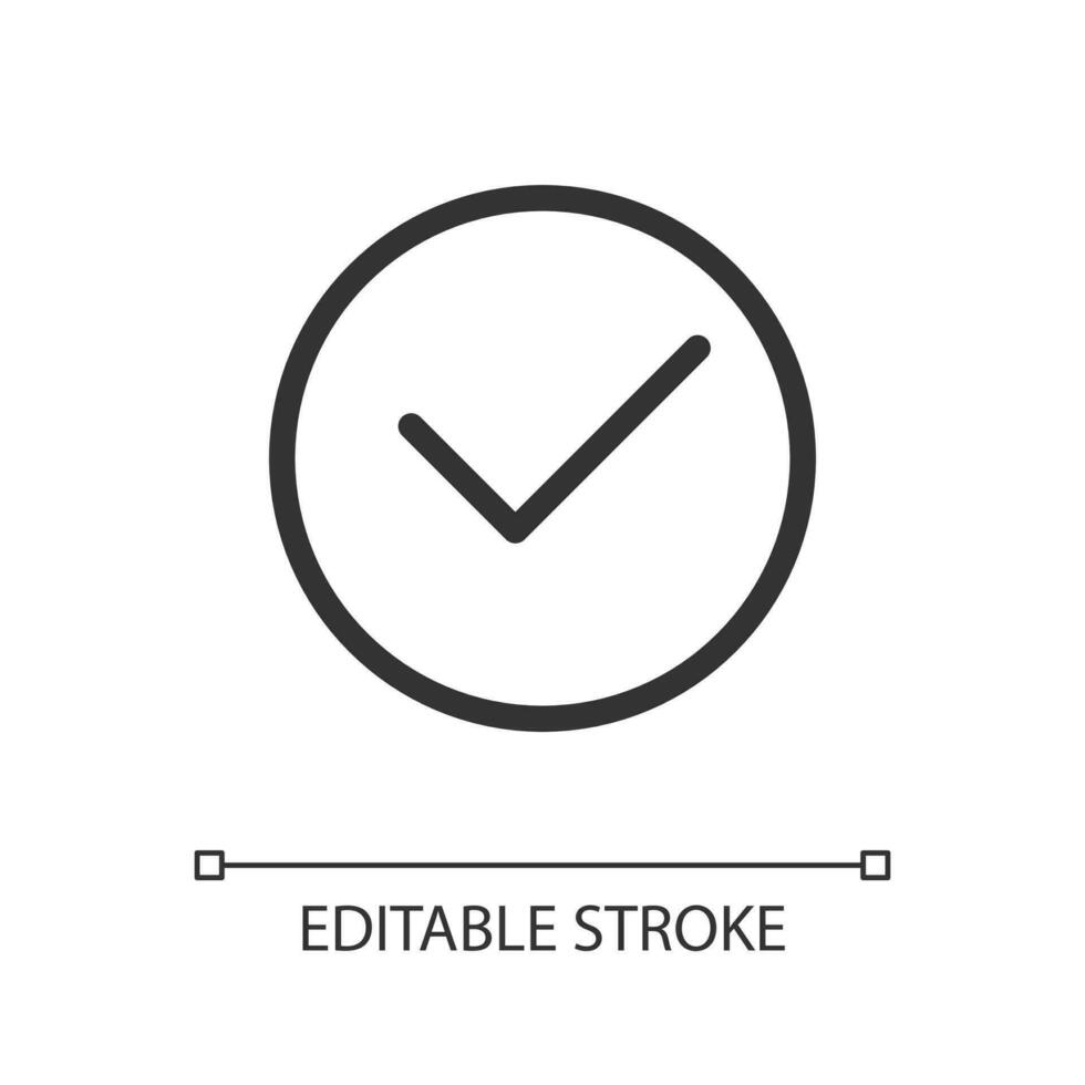 Tick im Kreis Pixel perfekt linear ui Symbol. die Genehmigung Häkchen. Wählen Taste im Webseite. gui, ux Design. Gliederung isoliert Benutzer Schnittstelle Element zum App und Netz. editierbar Schlaganfall vektor