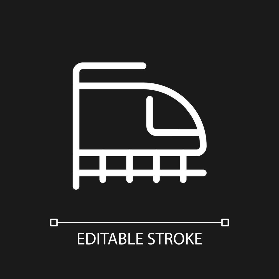 Schiene Transport Pixel perfekt Weiß linear ui Symbol zum dunkel Thema. schnelle Geschwindigkeit Kugel Zug. Vektor Linie Piktogramm. isoliert Benutzer Schnittstelle Symbol zum Nacht Modus. editierbar Schlaganfall