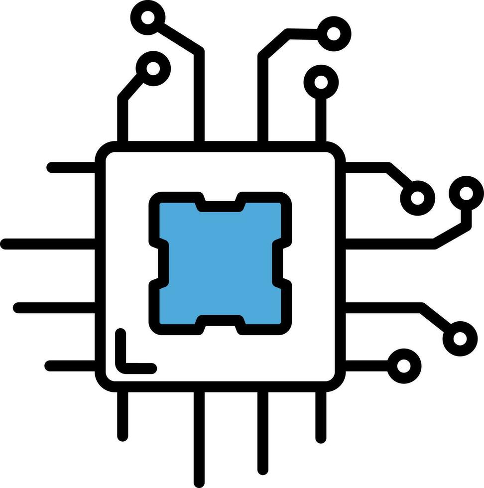 isolerat mikrochip ikon i blå och vit Färg. vektor