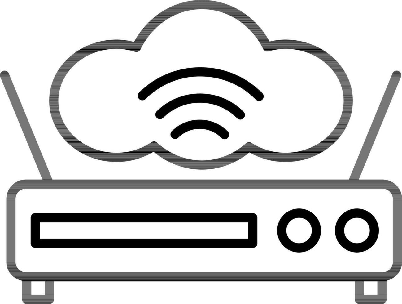 moln med router ikon i svart översikt. vektor