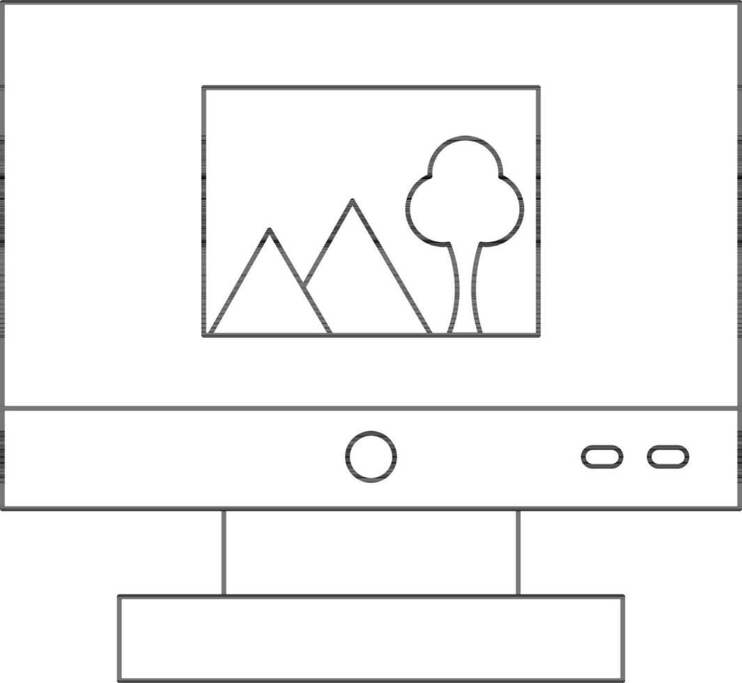 Linie Kunst Illustration von Landschaft Aussicht im Monitor Bildschirm Symbol. vektor