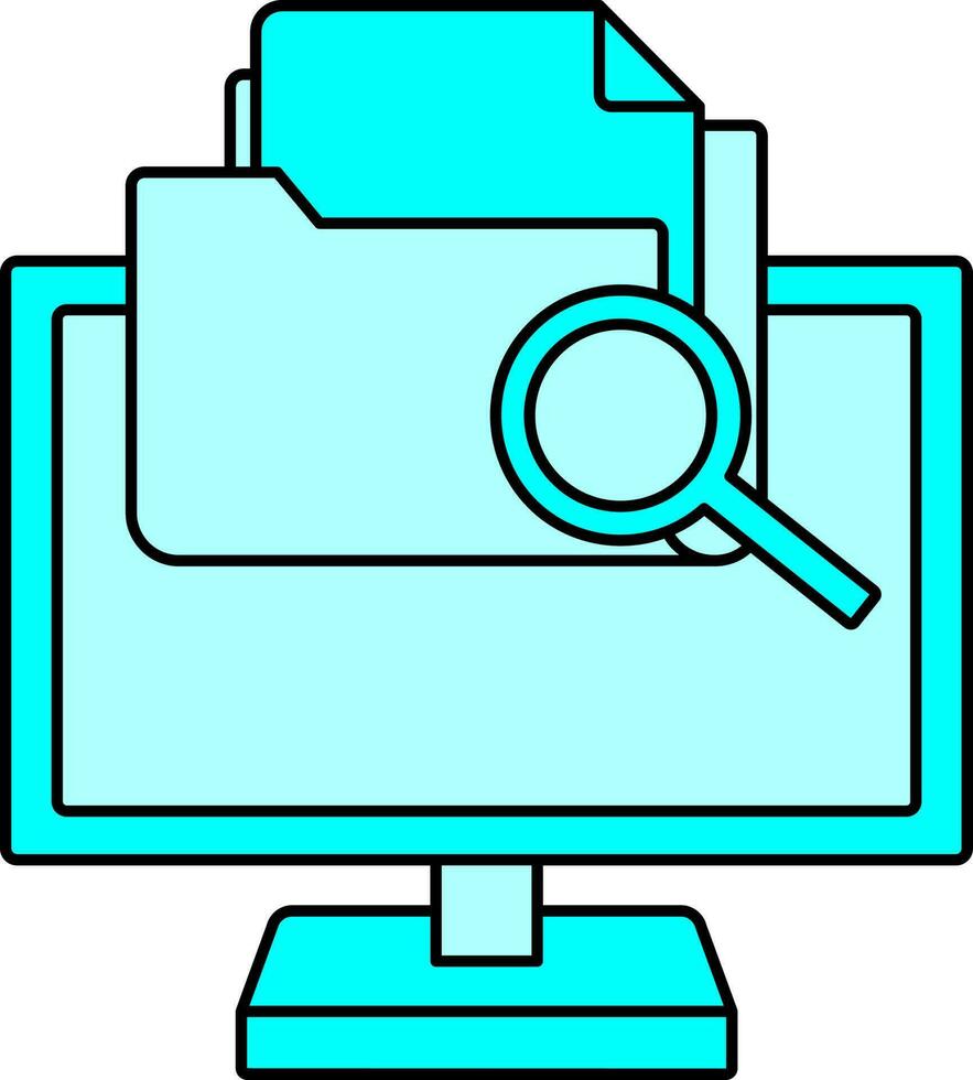 Illustration von suchen Dateien auf Computer Symbol im cyan Farbe. vektor