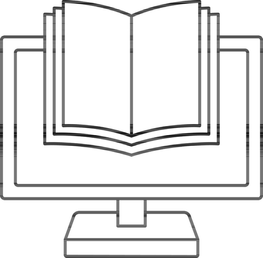 schwarz Linie Kunst E-Book im Desktop Bildschirm Symbol. vektor