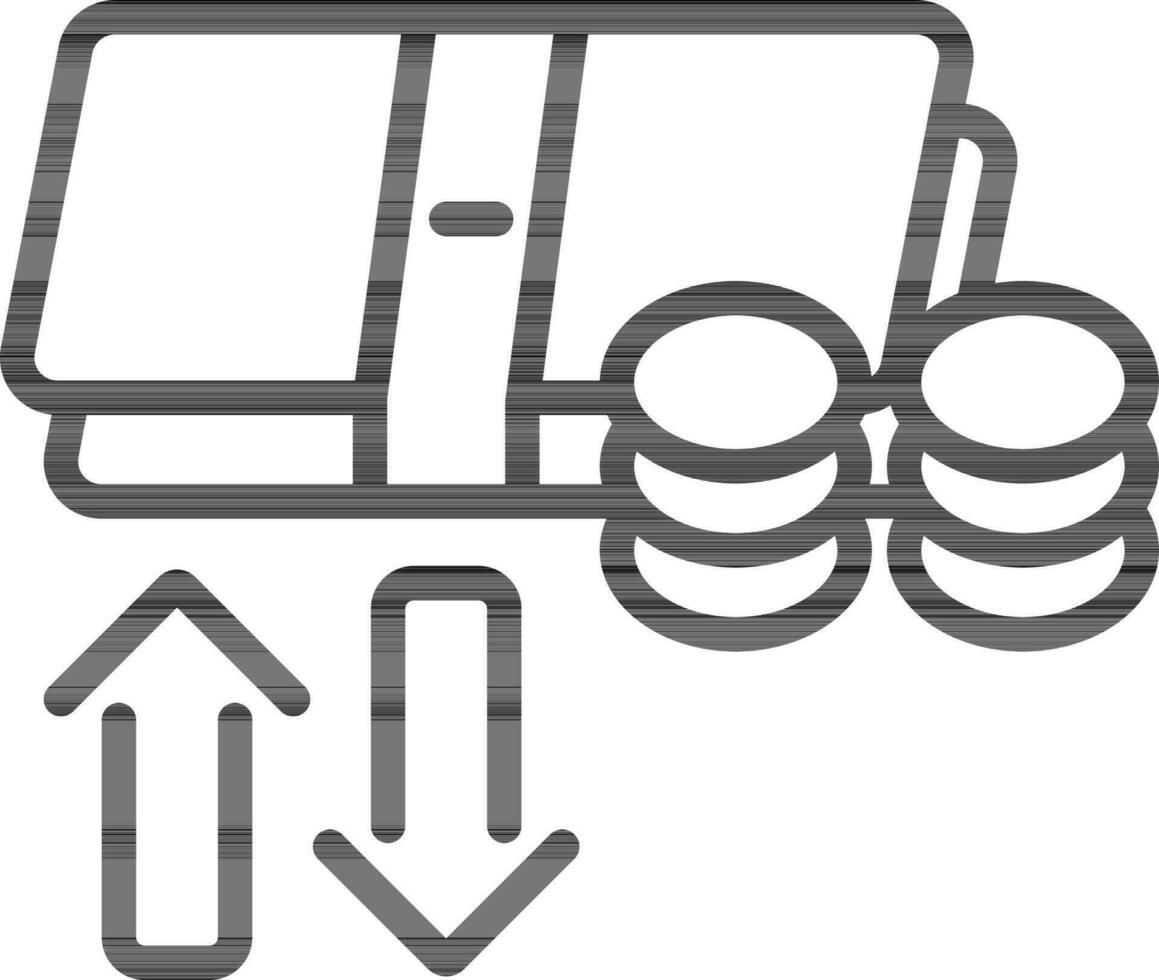 Geld Austausch Symbol im schwarz Umriss. vektor