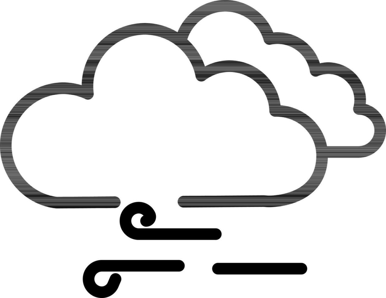 Wolken mit Wind Symbol im schwarz Linie Kunst. vektor